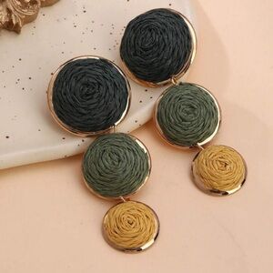 Elegant Gold and Green Woven Earrings